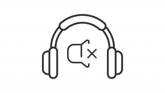 Soundproof headphones line animation. Noise reduction earmuffs animated icon. Speaker mute. Manage sensory overload. Black illustration on white background. HD video with alpha channel. Motion graphic