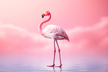 Flamingo on Pink Background with copy-space.