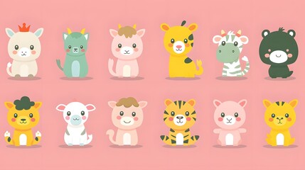 Obraz premium Pastel Parade of Cute Creatures