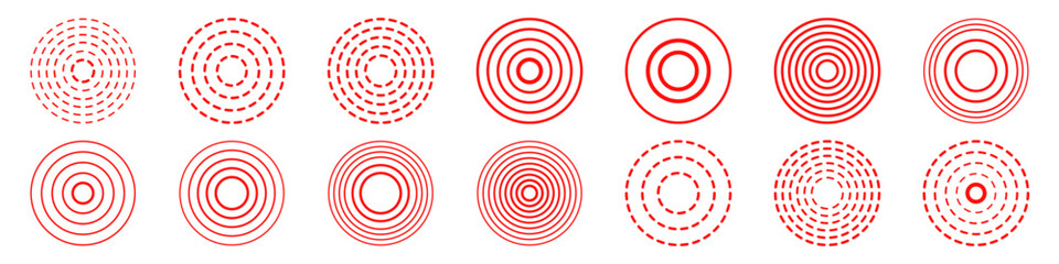 Set of pain concentration, headache, toothache icon, radial pain, radar, target round icon 