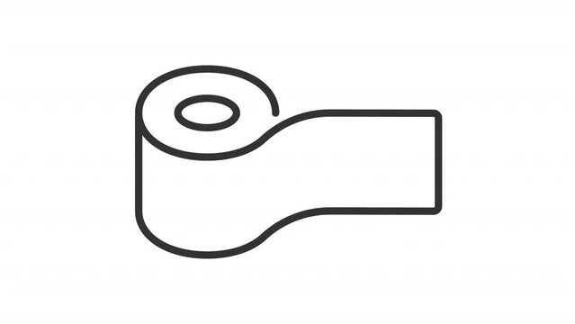 Animated measuring tape icon. Sound deadener line animation. Bandage elongation, increasing. Fabric paper. Black illustration on white background. HD video with alpha channel. Motion graphic
