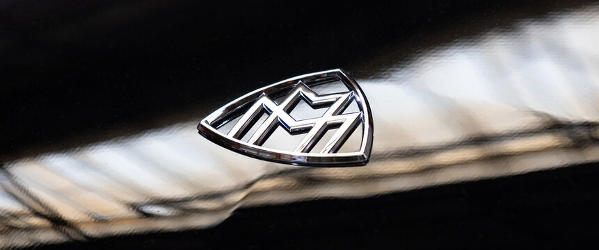dillenburg, hesse, germany - 30 03 2024: an maybach by mercedes benz car logo panorama