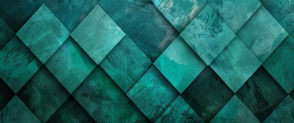 Obraz premium Abstract dark teal texture with geometric pattern, seamless background for wallpaper or interior design elements. Dark green wall panel in diamond shape, texture of marble stone.