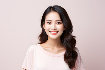 Fototapeta premium Closeup portrait of Beautiful smiling Asian woman with smooth healthy skin