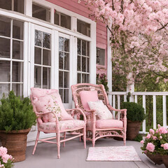 pink porch countryside house