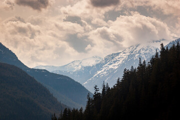 View of the Snow Covered Mountain Peaks and Forest at North Cascades National Park in Washington State © Zack Frank