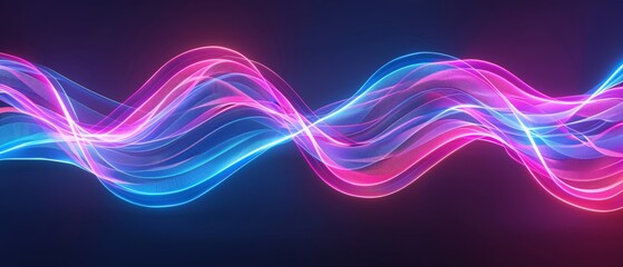 Rendering in 3D, neon light spectrum, loop, ultraviolet, quantum energy, pink blue mint glowing lines, string, abstract background