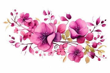 Fototapeta na wymiar watercolor of bougainvillea clipart featuring bright pink and purple flowers. flowers frame, botanical border, Illustration clipart isolated on white background.