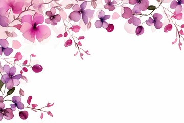 watercolor of bougainvillea clipart featuring bright pink and purple flowers. flowers frame, botanical border, Illustration clipart isolated on white background.