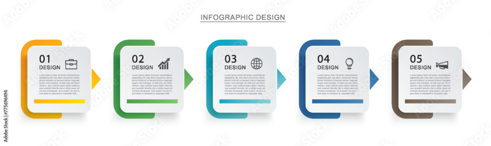 Aufkleber 5 data infographics timeline tab paper index template. illustration abstract background.