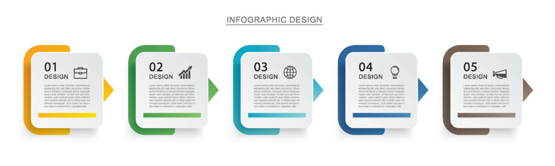 5 data infographics timeline tab paper index template. Illustration abstract background.