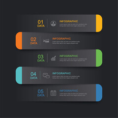 5 data infographics tab paper index black template. Vector illustration business abstract background.