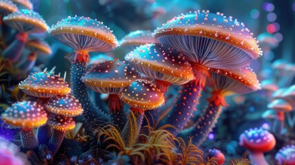 decorative mushrooms with hallucinations. Produced using Gen