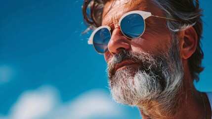 Stylish Man With White Beard in Sunglasses