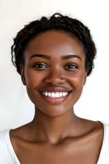 Closeup portrait of Beautiful smiling African American woman woman with smooth healthy skin