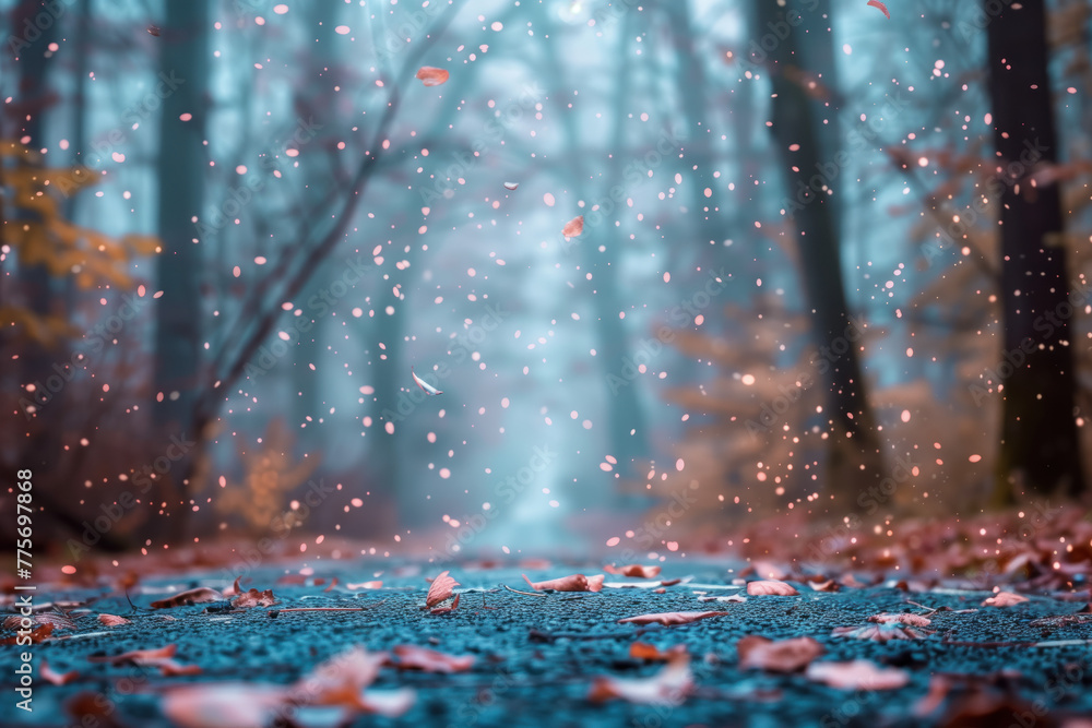 Aufkleber leaves and petals falling in the park. background image. created with generative ai technology.