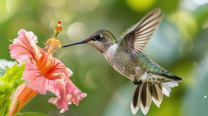 Hummingbird pollinating a flower - Generative AI