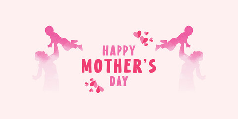 Happy mother's day social media banner or poster design with mother character background and mom wishing or greeting card banner design vector illustration