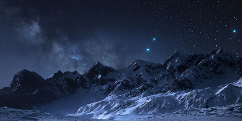 Panorama montagne in notturna. Cielo stellato.