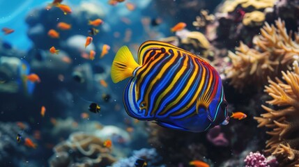 Obraz na płótnie Canvas Colorful royal angelfish swimming in coral reef - Generative AI