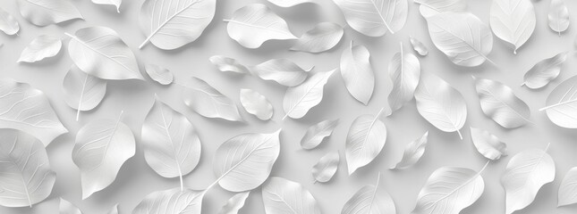 3D wallpaper white leaves texture background. White nature wall art design with wavy lines. Abstract painting wallpaper for home decoration, mural print backdrop in the style of nature. - obrazy, fototapety, plakaty