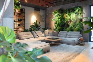 Sustainable Modern Living Room with Lush Greenery