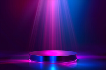 Abstract background with a blue and purple gradient podium for product presentation.
