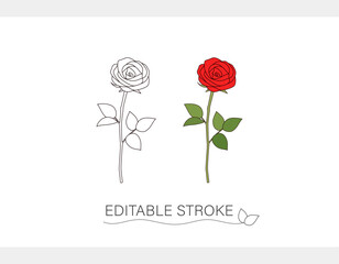rose outline simple flower. editable stroke vector illustration.