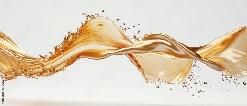Poster digital illustration of a champagne wave in 3d, dynamic shape, liquid splashing set with design elem