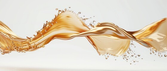 Digital illustration of a champagne wave in 3D, dynamic shape, liquid splashing set with design elements isolated on a white background.