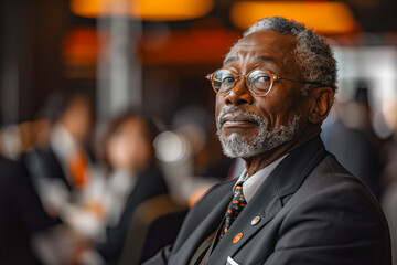 Fototapeta premium An insightful moment with a man attentively participating in a seminar or conference setting