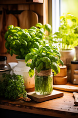Fototapeta premium Healthy herb basil, close up. Generative AI tools