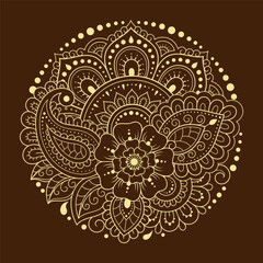 Circular pattern in form of mandala with flower for Henna, Mehndi, tattoo, decoration. Decorative ornament in ethnic oriental style. Outline doodle hand draw vector illustration.