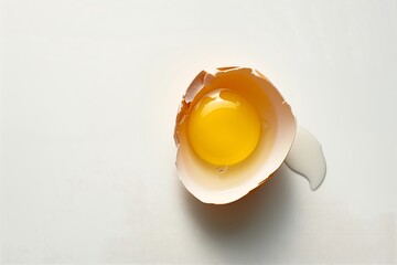 Fresh Egg Cracked Open on White Surface