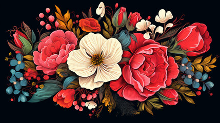 hand drawn floral illustration for mother's day on black background