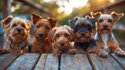 Yorkshire terrier puppies, domestic animals, canine, friendship, mammal, looking - obrazy, fototapety, plakaty