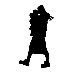 Vector silhouette of a young woman with a child in her arms
