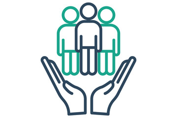 Fototapeta premium human right icon. hand with people. icon related to ESG. line icon style. design vector illustration