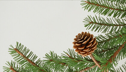 Pine tree branch and cone isolated on white bright colourful illustration - obrazy, fototapety, plakaty