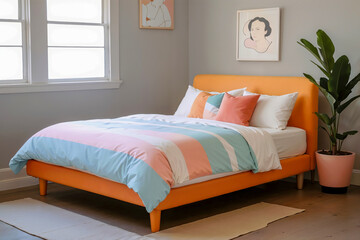 Colorful bed in bedroom