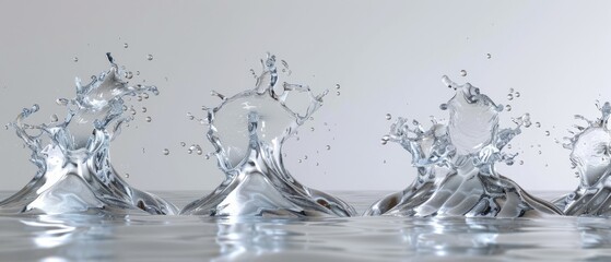 An abstract set of 3d liquid clear water splashes