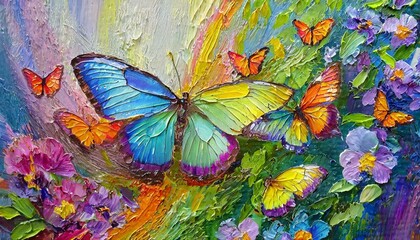 Tropical Tints: Butterflies and Brushstrokes Dance in Rainbow Hues"