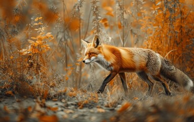 Autumn Stroll: A Fox in the Orange Wilderness
