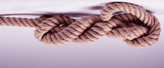 The rope knot is isolated on a white background as a strong nautical line tied together as a symbol of trust and faith and a metaphor for strength or  bright colourful illustration - obrazy, fototapety, plakaty
