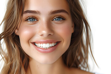 Young  woman close up portrait. Model woman laughing and smiling. Healthy face skin care beauty, skincare cosmetics, dental