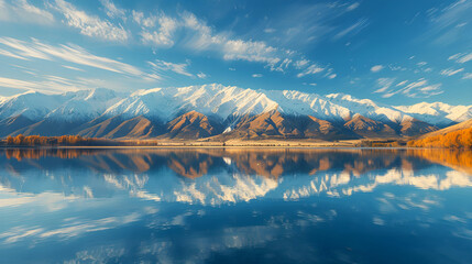 Glorious Sunrise over Snow-Capped Mountains Reflected in a Pristine Lake