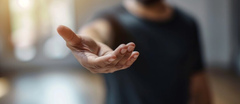 Man's hand reaching out offering help and support. Help, support, care concept