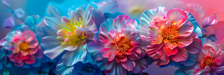A vibrant bouquet of colorful flowers, both real and artificial, are carefully arranged on a table, creating a stunning Neon hues burst forth in a radiant display background and wallpaper 