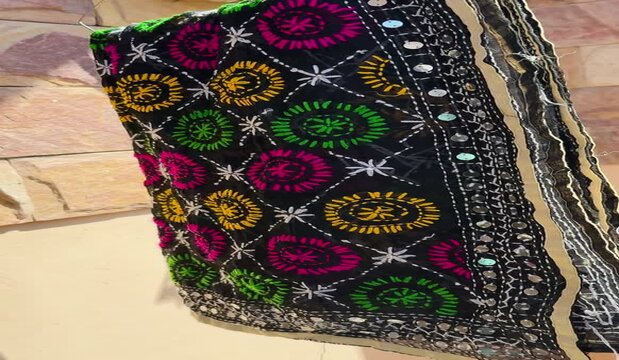 fashionable dupatta or long scarf with different colours with Sindhi embroidery handwork