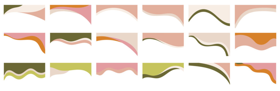Collection of diverse shapes designed for website header or footer application in modern organic boho colors palette. Template serving as a separator in a design layout for landing pages. Simple